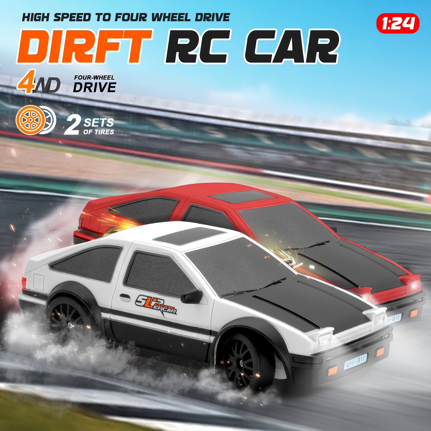 1:24 Scale 2.4GHz Remote Control Car Remote Control Four-wheel Drive Drift Car 15KM/H Drift Car With Front And Rear LED Lights Drift Tires For Boys And Girls Over Six Years Old Birthday, Holiday Gifts