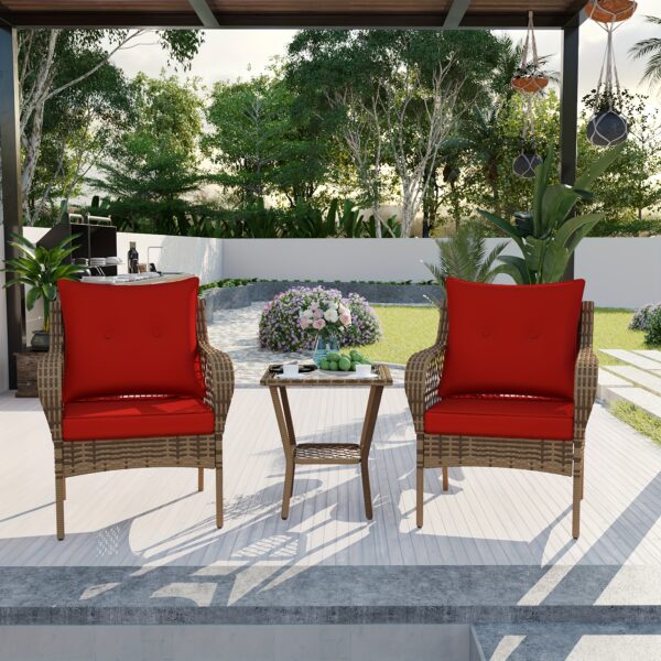 3pcs Patio Furniture Set, Outdoor Furniture With Soft Cushion And Glass Table, All-Weather Manual Weaving Wicker Rattan Patio Chairs For Garden, Backyard, Porch, Poolside - Image 3