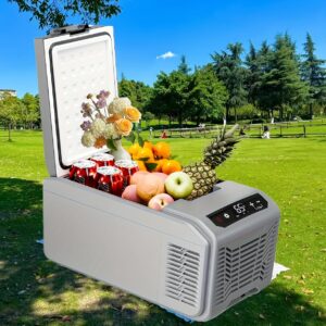 Upgraded 16QT Portable Compressor Car Fridge Freezer, 15 Min Fast Cool | ECO/ MAX Dual Modes | 3 Way Charging (Solar/ AC/ DC) | 3-Level Battery Protection | LED Display & Cup Holders | Camping RV Home Use