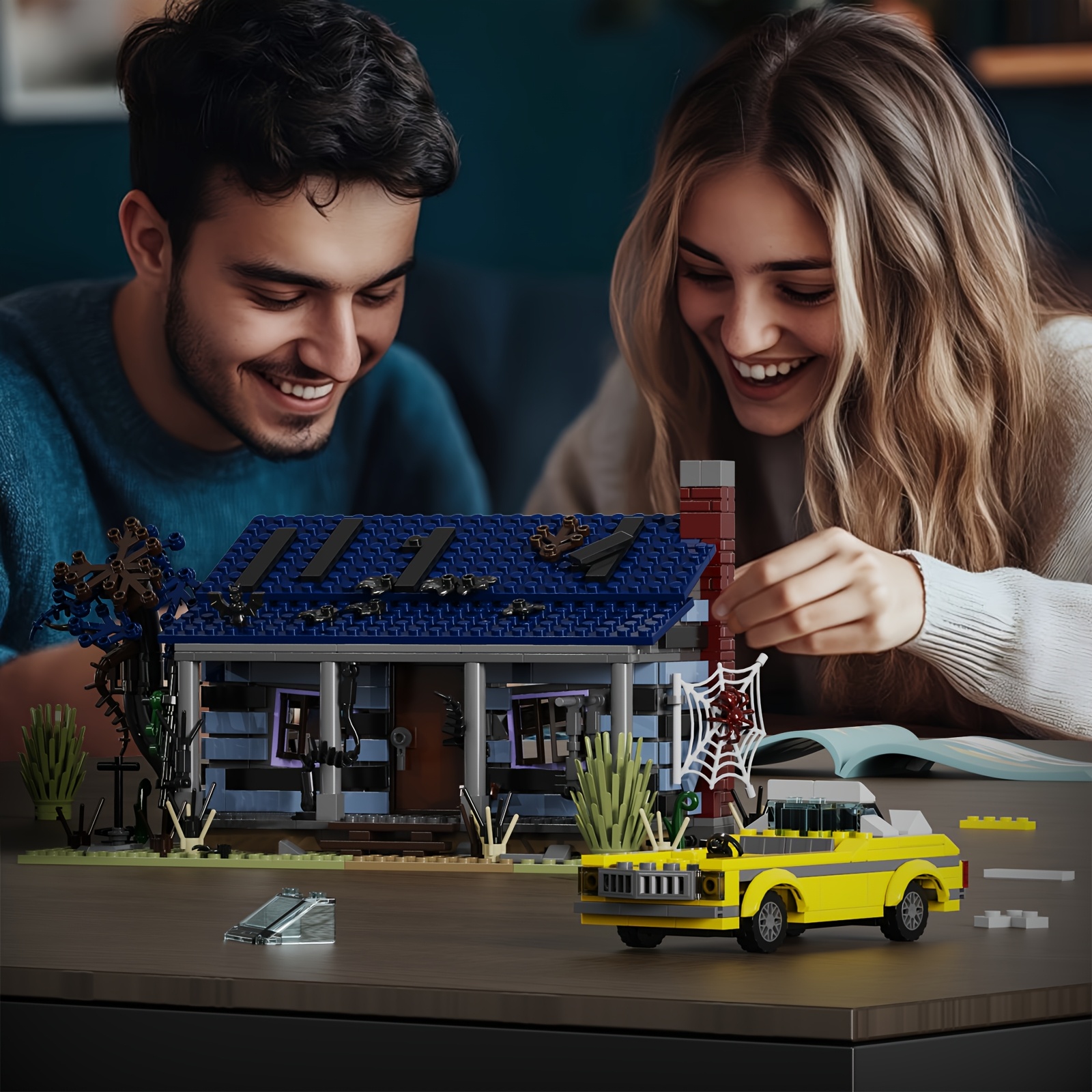 Halloween Popular Horror Movie House Vehicle Combo Block Set Home Decorations Handmade Building Kits ABS Durable Material Compatible With Brands Fan Adult Birthday, Holiday Best Gift 2 In 1 639pcs - Image 7