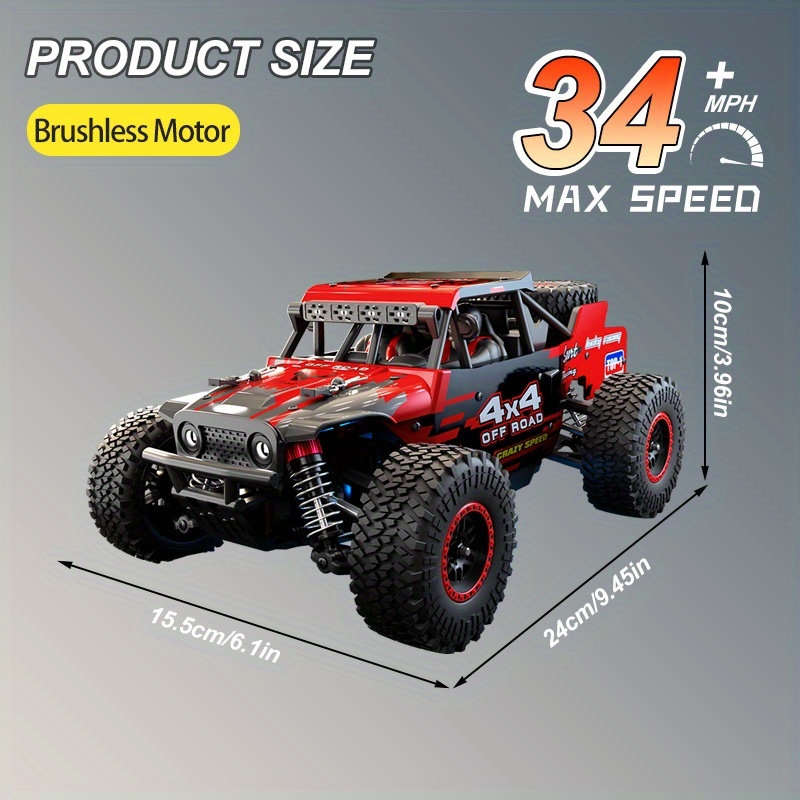 4WD RC Off-Road Monster Truck 1:20 - 34+ MPH Brushless Speed, Reinforced Metal Frame, Programmable LED Light Show | All-Terrain Remote Control Car, Toy Gift for Kids, Teens, Adults, Hobby Grade Racer - Image 4