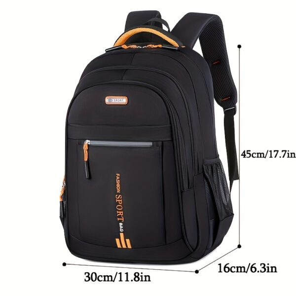 Stylish Black Nylon Backpack with Golden Accents - Large Capacity, Multiple Compartments, Durable & Lightweight for Middle & High Students, Trendy Campus Travel Bag with Laptop Sleeve, Backpack for - Image 11