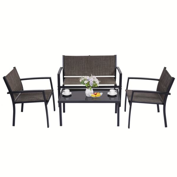 HARAISEDK 4pcs Patio Chair Set Outdoor Only Garden Patio Conversation Sets Poolside Chairs With Tempered Glass Coffee Table Loveseat Porch Outdoor Textilene Fabric Black - Image 7