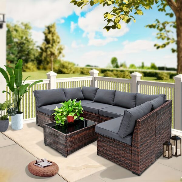[FOHO Patio] FOHO 1 Set Waterproof Rattan Patio Furniture | Soft Cushions, Light-Resistant Metal And Plastic Frame - No Power Needed, Ideal for Indoor/Outdoor Use - Image 7
