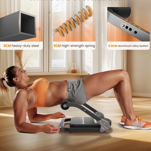 SRIFY Multi-Functional Ab Trainer Machine | Adjustable Resistance Levels for Core Workouts & Strength Training | Compact Design for Home Use | Durable Iron Frame with Comfort Grip Handles | Non-Electric, Ideal for Muscle Toning | Sleek Gray/Black with Red Accents, Gym Accessories, YOSUDA - Image 8