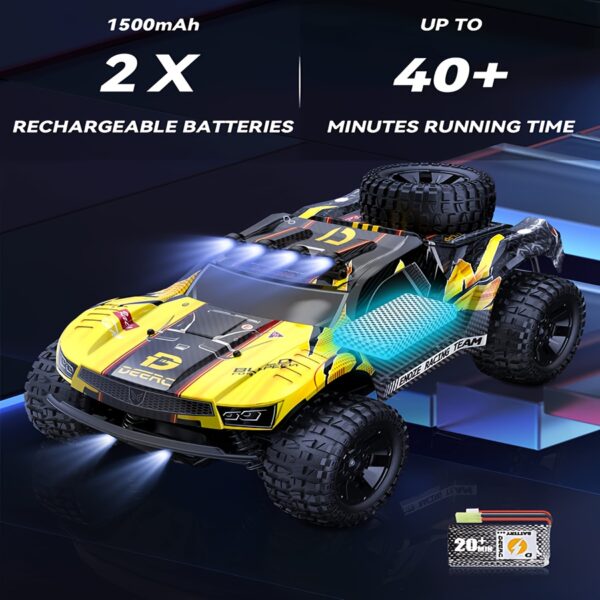 DEERC 9201E 1:10 Large Remote Control Truck With Lights, Fast Short Course RC Car, 48 Km/h 4x4 Off-Road Hobby Grade Toy Monster Crawler Electric Vehicle With 2 Rechargeable Batteries For Adult Kid Boy - Image 3