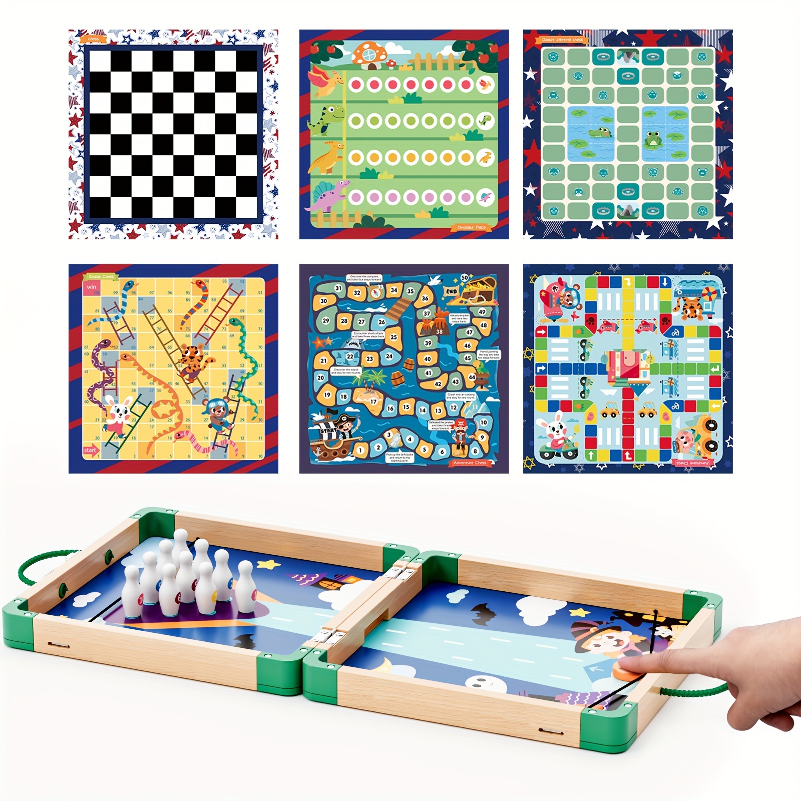 Zhiwuzhu, 8 In 1 Wooden Board Game Set, Chess Set For Kids, Sling Puck Game, Board Games For Family Night, Travel Toys For Kids Chess Toy Board Table Game - Image 3