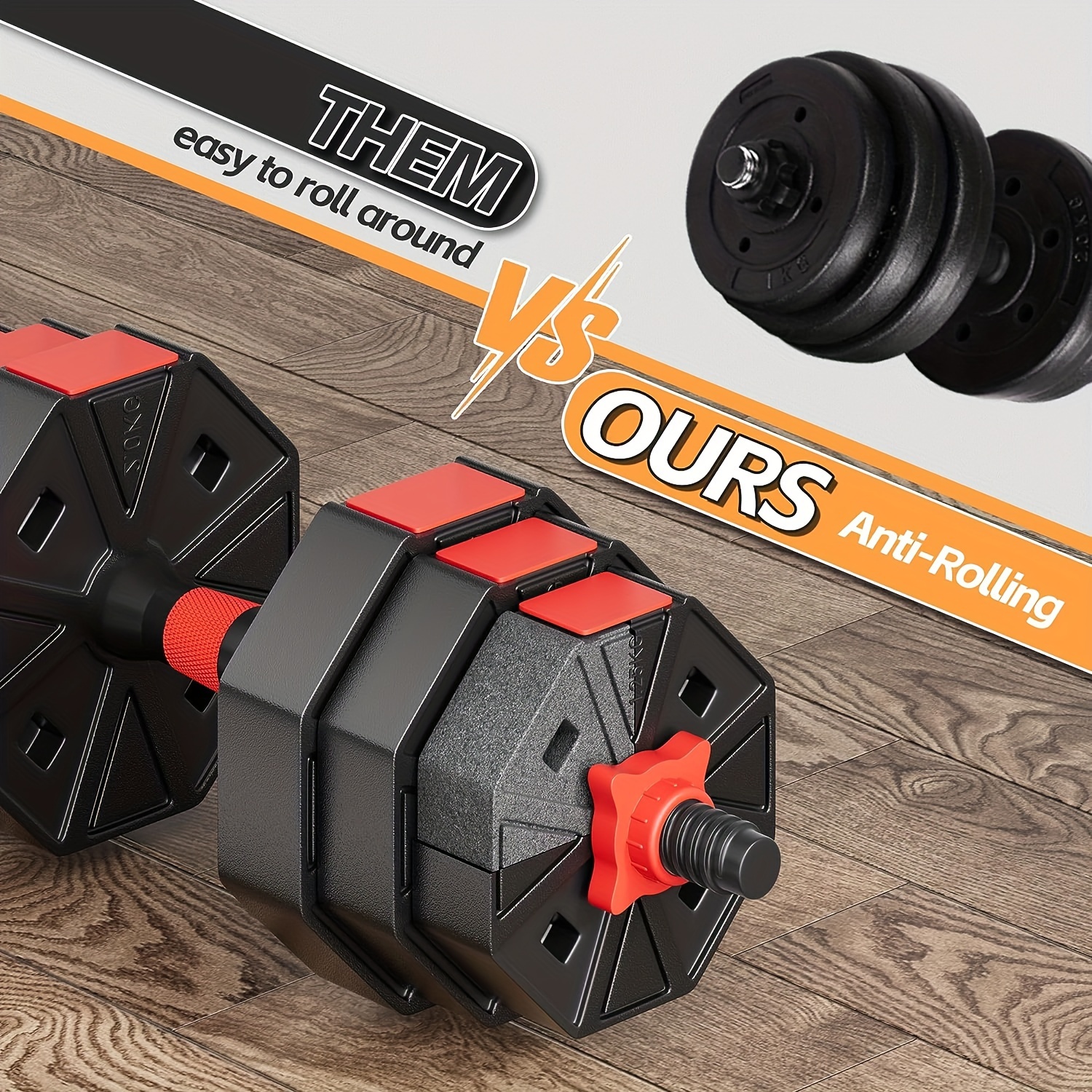 Adjustable Dumbbells Set, 20lbs/70lbs Weight Plate with Connector Used As Barbell, Fitness Strength Exercises for Home Gym, Red - Image 7