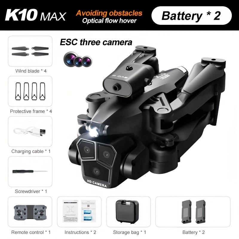 2 Batteries K10 MAX: 3 Camera Remote Control Drone with SD Three ESC Camera Optical Flow Positioning 360° Obstacle Avoidance 2.4GHz Wifi FPV APP Control, Halloween Christmas Gift - Image 3