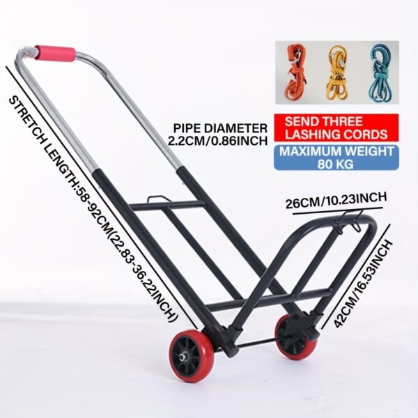 [Heavy-Duty Luggage Trolley] 130kg Max Load Heavy-Duty Folding Luggage Trolley, Metal & Silicone | Portable Shopping Cart Pulling Truck, 28mm Pipe Diameter, 160cm Stretch Length, with 3 Lashing Cords - Image 5