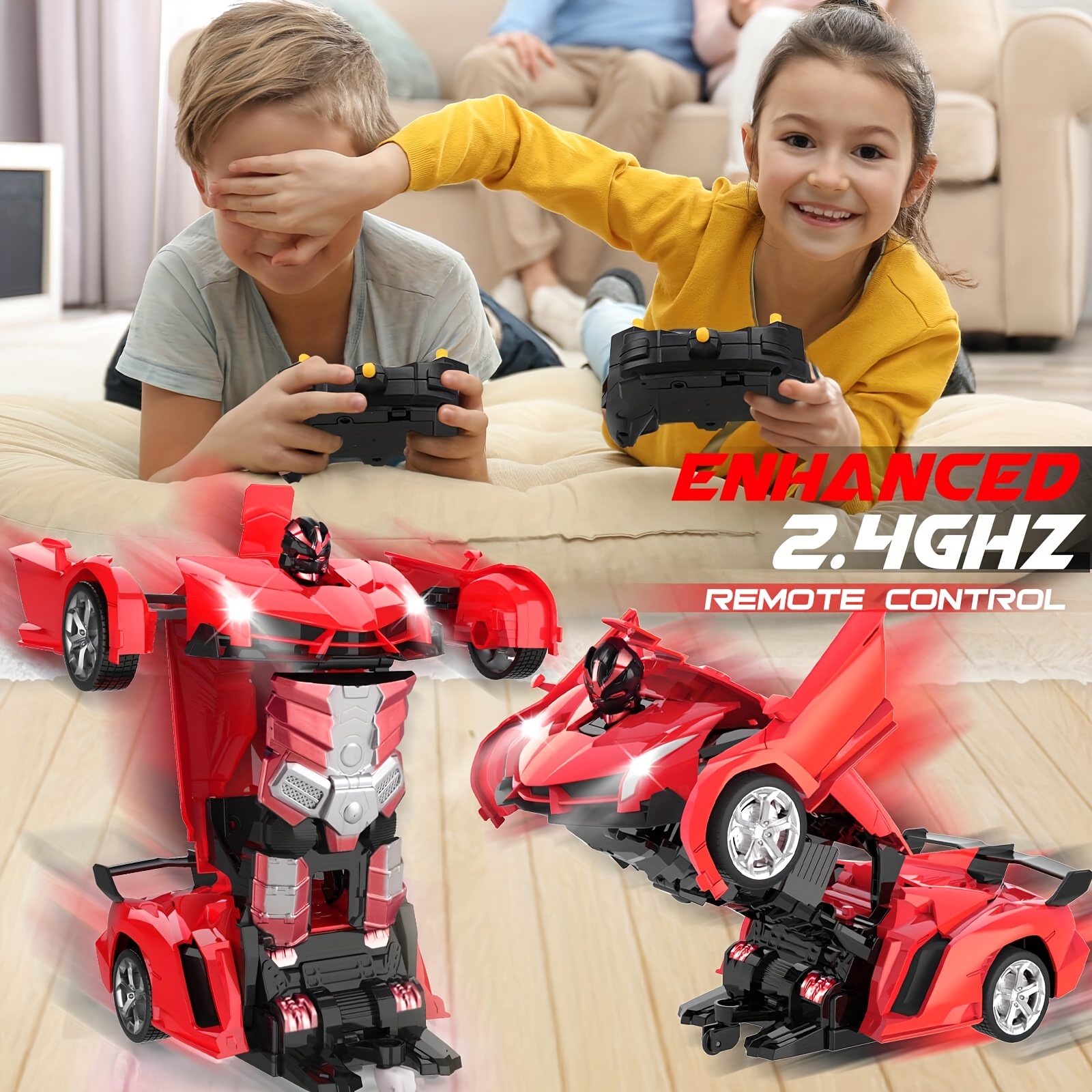Red Transforming Robot Car With LED Headlights, 2.4Ghz Remote Control, 360° Rotating Drift, One-Button Deformation, Cool Flashing Lights, Durable ABS Plastic, Perfect Gift For Boys And Girls - Image 12