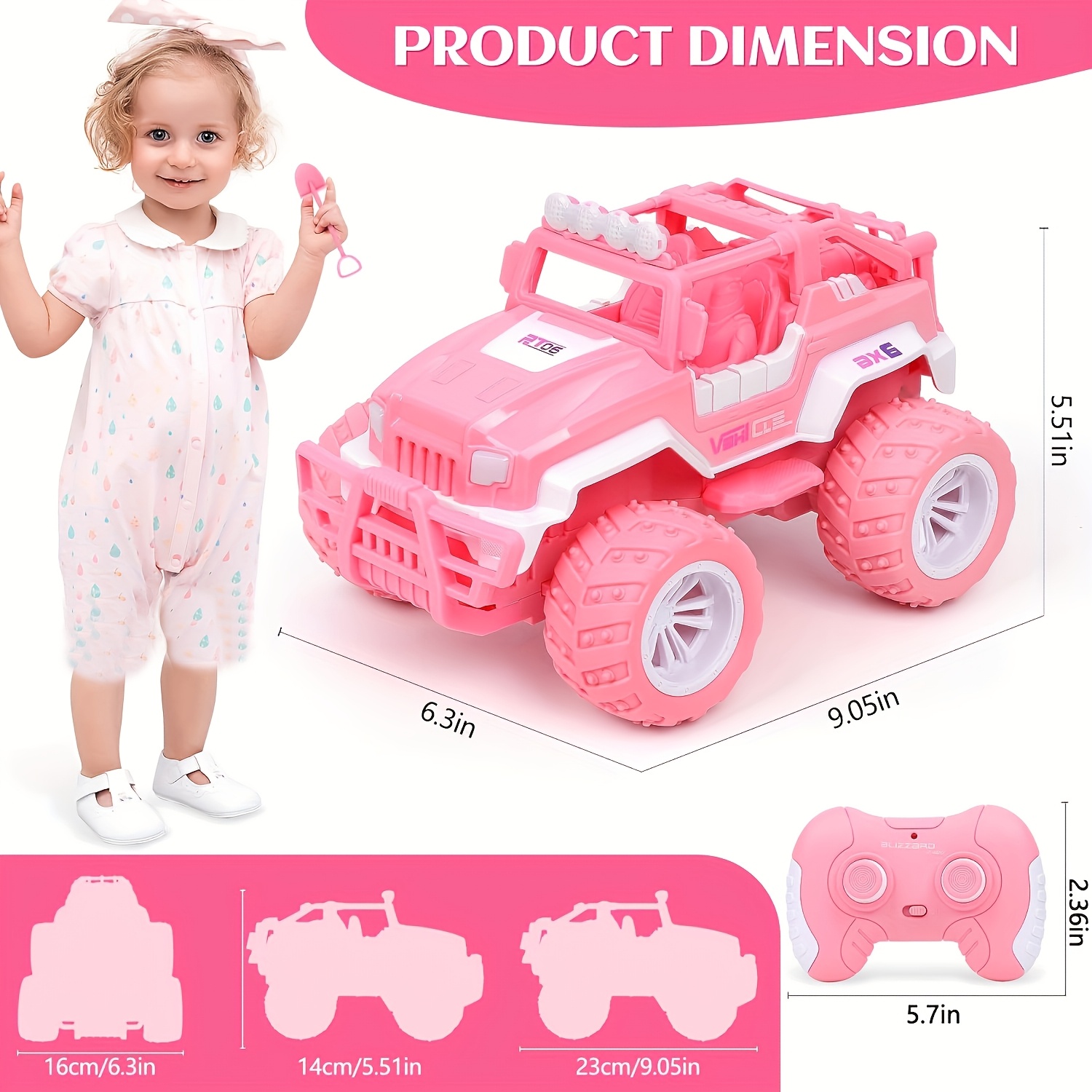 RC Car for Girls, Pink RC Truck with Two Rechargeable Batteries, Toys for 3, 4, 5, 6, 7, 8 Year Old Girls, Birthday Ideas for Little Girls - Image 2