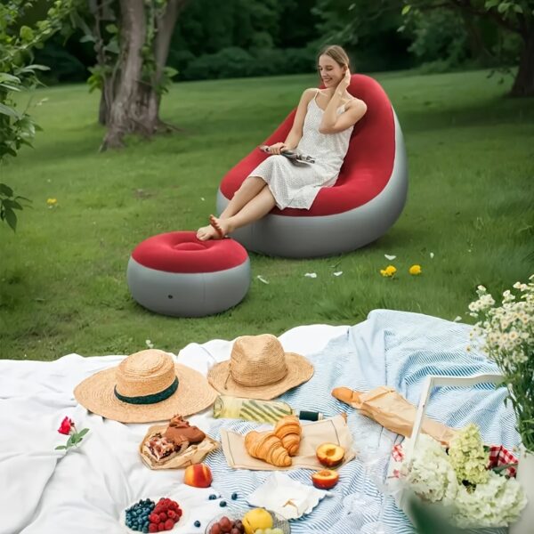 [Inflatable Sofa] 1pc Portable Inflatable Plush Sofa Lounger | Foldable with Footrest, Outdoor Recliner Chair for Camping Use - Image 12