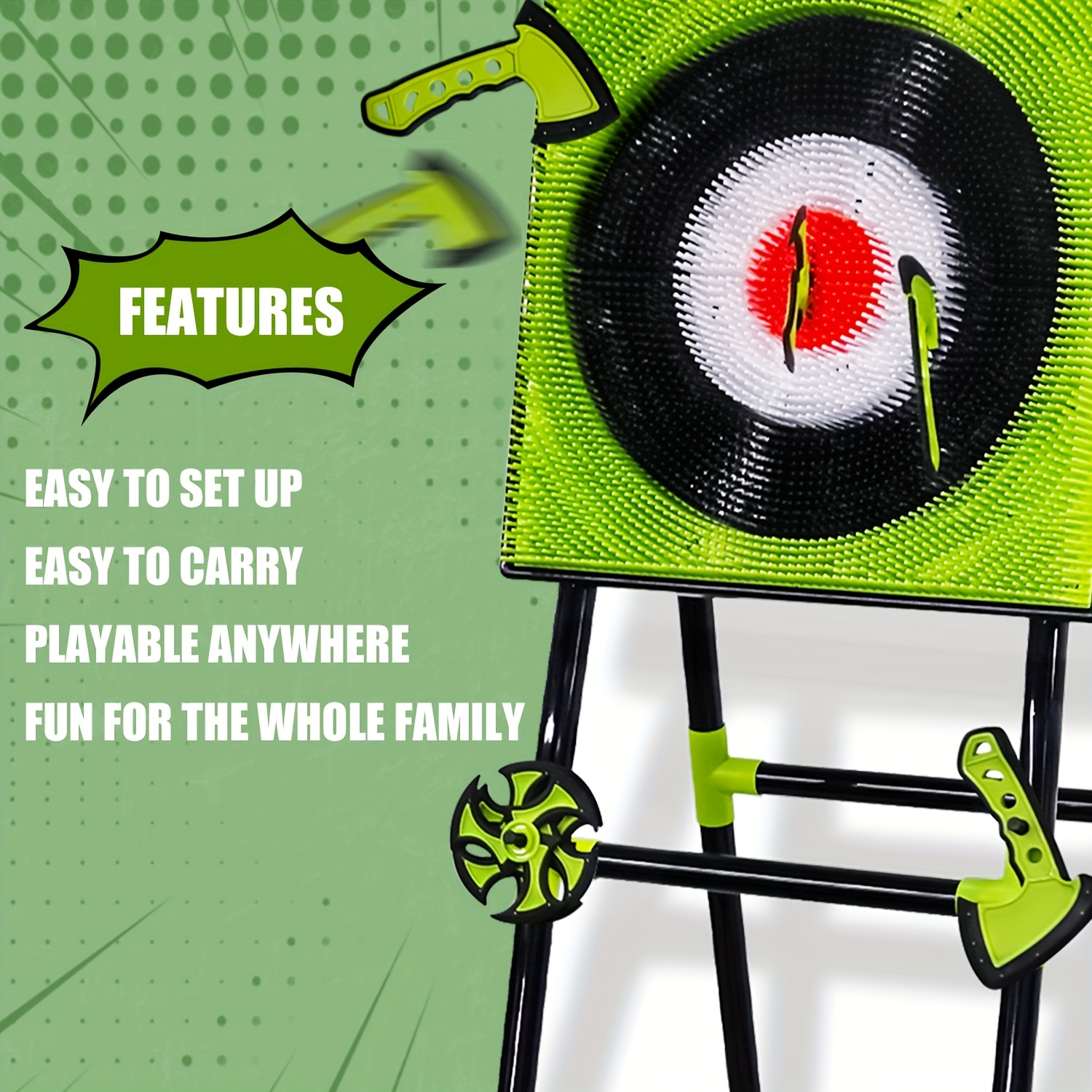 Portable Axe Throwing Game Set for Backyard Fun – Includes 3 Target Axes & 3 Boomerangs, Green and Black, Ideal for Indoor/Outdoor Family Gatherings and Camping, Indoor Playset|Target Practice Game|American Flag Design, FOYKUED - Image 3