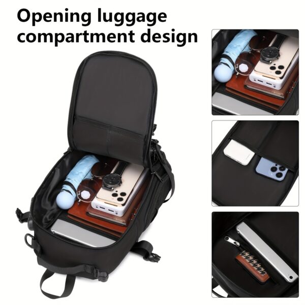 [Anti-Theft Backpack] Lightweight Anti-Theft Sling Backpack | Men's Adjustable Crossbody Bag with Multiple Compartments, Secure Buckle Closure & Mesh Pocket for Travel, Commuting, Daily Use - Black - Image 4