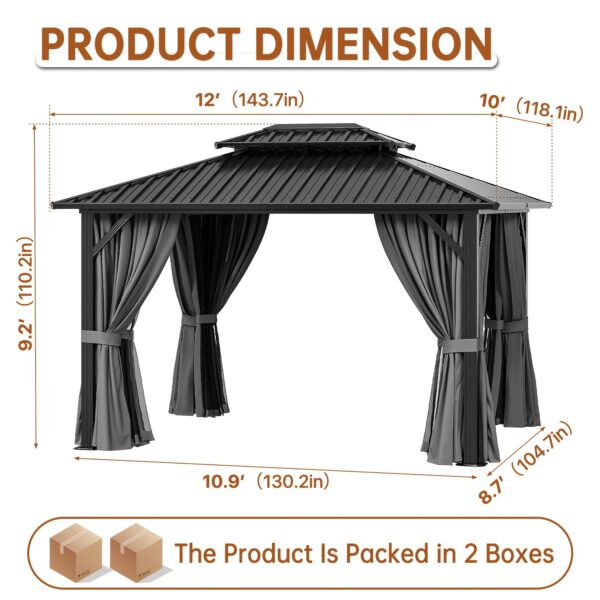 10'x12' Hardtop Gazebo with Aluminum Frame, Double Galvanized Steel Roof, Netting & Curtains, Outdoor Pavilion for Backyard, Patio & Deck - Image 4