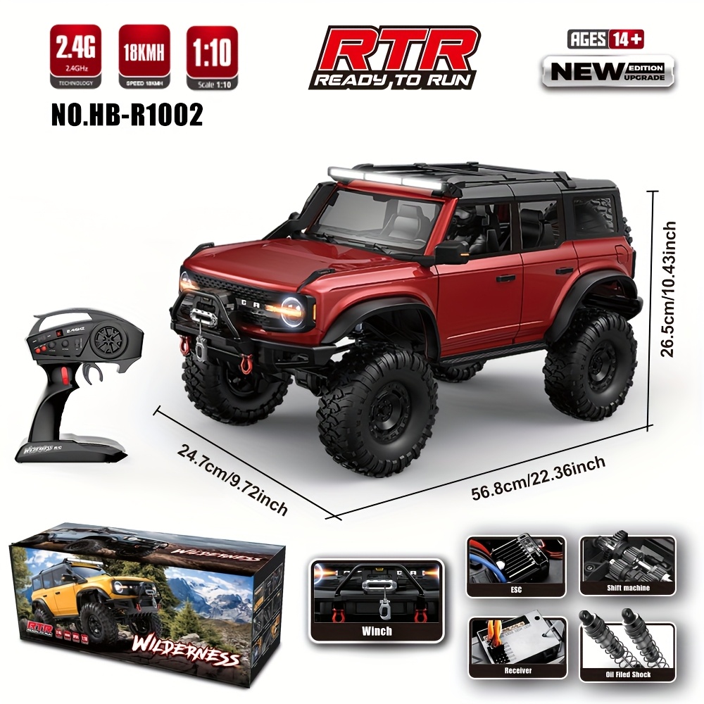 1/10 Scale RC Crawler with LED Lights & Winch - 4x4 Off-Road Remote Control Truck, High/Low Speed, RTR Rock Buggy with, Compatible with, for Adults &, Off-Road Racing - Ideal Gift for RC Car Enthusiasts, Outdoor Adventure, Aggressive Design, Sturdy Construction - Image 5