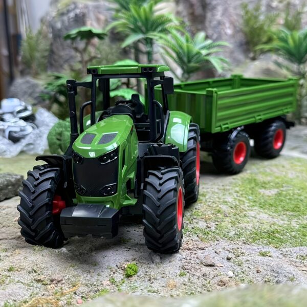 [1pc 16.5" Large Farm Tractor and Trailer Set] Large 16.5" Farm Tractor and Trailer Set, Weather Resistant Plastic, Push Operation, Realistic Vehicle Toy with for Ages 3-6, Ideal for Christmas and Birthday Gifts - Image 3