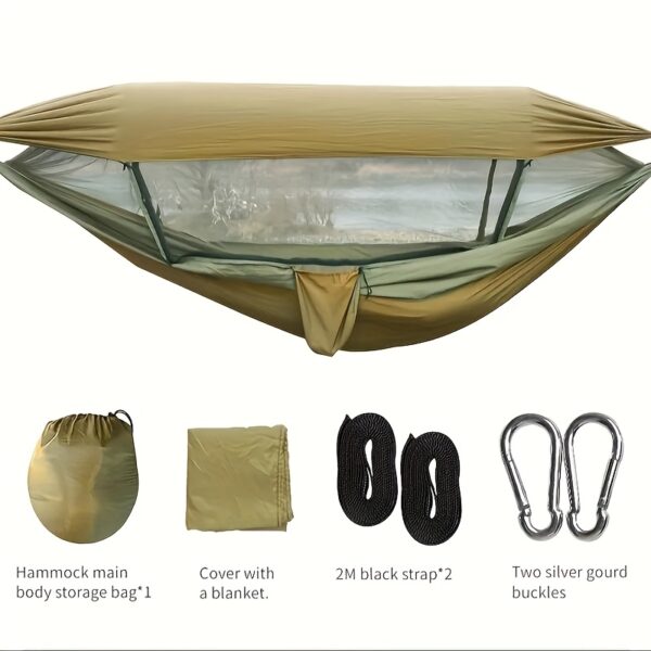 [Nylon Hammock] Portable Double-Nylon Hammock Tent | with Mosquito Net & Sun Shade, Woven Outdoor Sleeping Gear, Hand Washable | for 1 or 2 Person Capacity, Backpacking, Travel, Garden, Park - Image 3