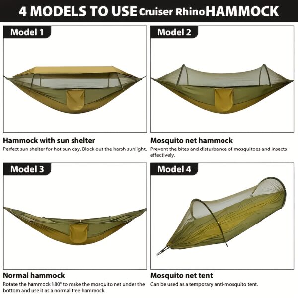 [Versatile Camo Hammock] 4-in-1 Camo Camping Hammock - Durable Nylon, Versatile with Mosquito Net & Sun Shelter, Easy Setup for Backpacking, Hiking, Beach & Garden Adventures, Camping Accessories - Image 6
