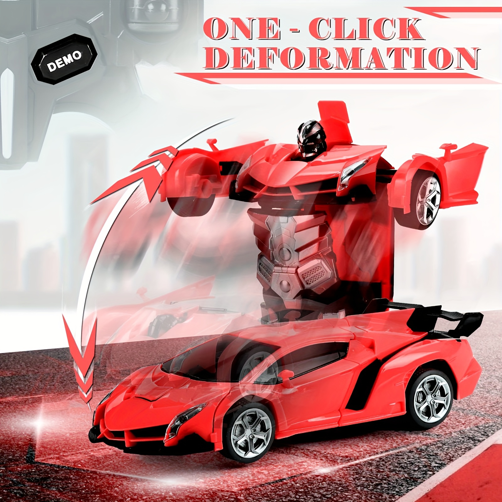 Red Transforming Robot Car With LED Headlights, 2.4Ghz Remote Control, 360° Rotating Drift, One-Button Deformation, Cool Flashing Lights, Durable ABS Plastic, Perfect Gift For Boys And Girls - Image 6