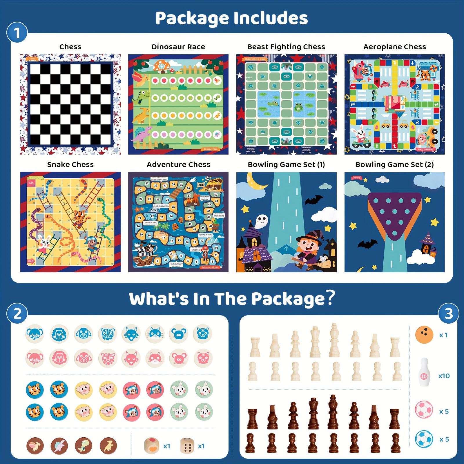 Zhiwuzhu, 8 In 1 Wooden Board Game Set, Chess Set For Kids, Sling Puck Game, Board Games For Family Night, Travel Toys For Kids Chess Toy Board Table Game - Image 5