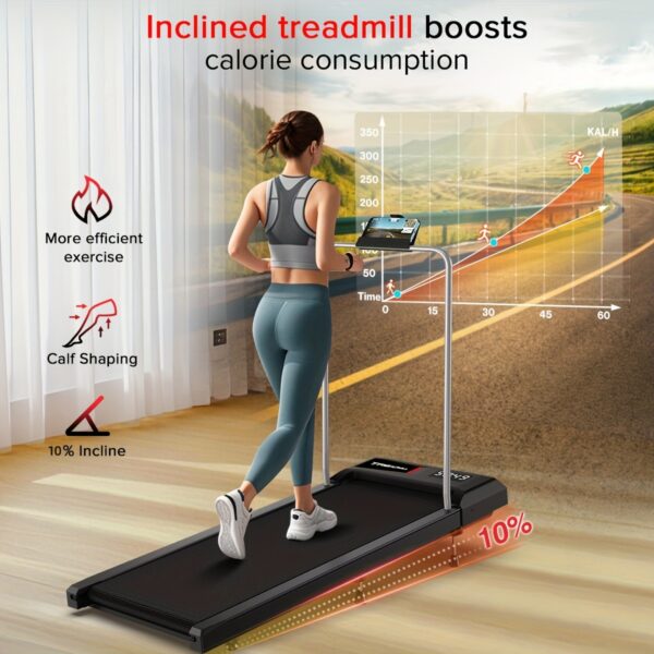 Walking Pad Treadmill With 10% Incline And Handle Bar, 265LBS Capacity, Easy To Install, LED Display, 3 In 1 Under Desk Treadmill With Remote Control, Detachable Handrail, Compatible With KINOMAP App - Image 7