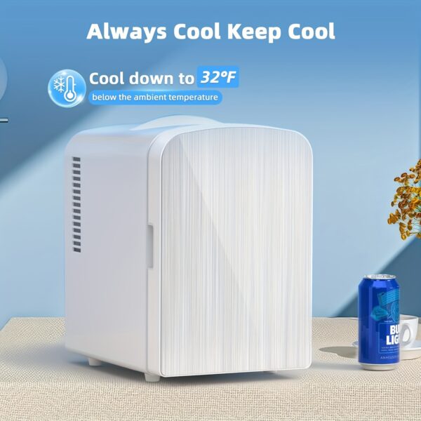 Mini Fridge, 1.06gal/6 Cans (11.16oz) Portable Compact Refrigerator with Gaming Light, AC/DC Power, Ideal for Skincare Products & Beverages, White, Mini Refrigerator, Lighting, Durable Construction - Image 3