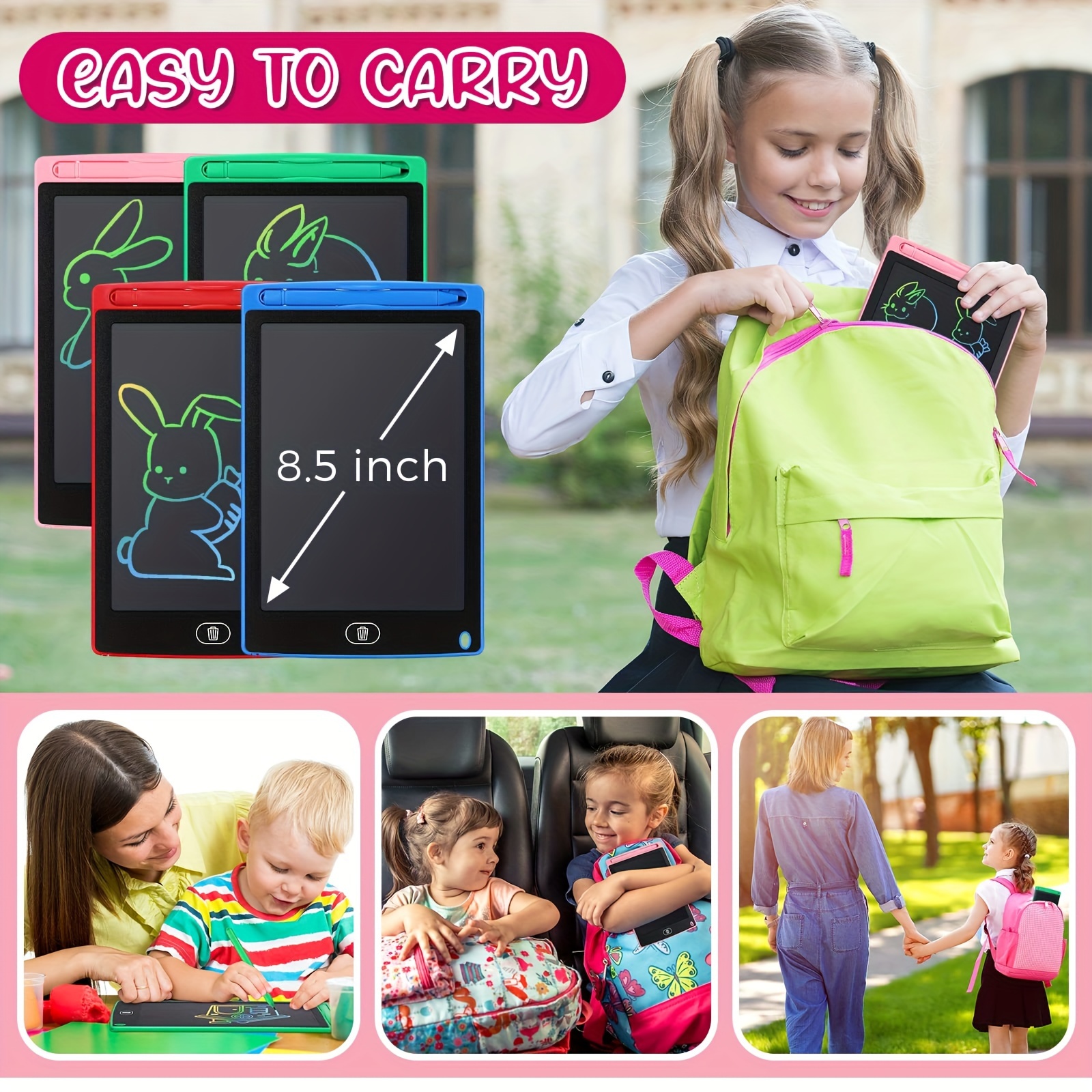 20 Pack LCD Writing Board for Kids, 8.5 Inches Doodle Board Reusable Board Screen Drawing Pad Erasable Painting Pads Educational Toy for 3-8 Years(Blue, Red, Green, Pink) - Image 3