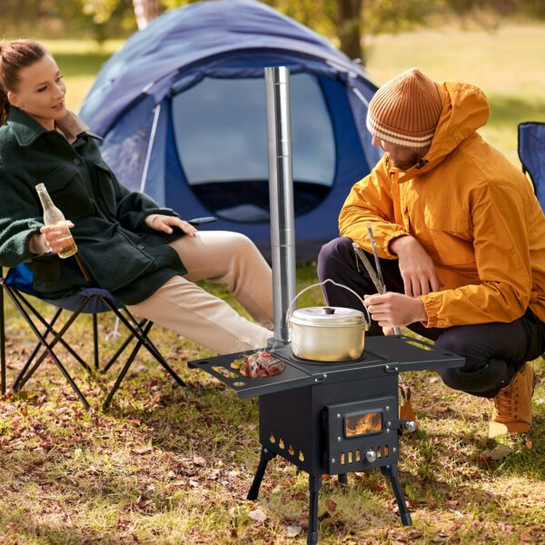 [Wood Stove] Portable Wood Burning Stove | Camping Wood Stove, Outdoor Tent Stove With Stainless Chimney Pipes, Tent Stove Jack & Gloves For Outdoor Camping Cooking And Heating (Black) - Image 6