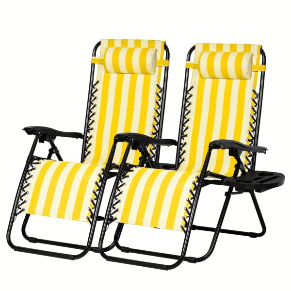 Zero Gravity Adjustable Relaxing Set Of 2 Chairs, With Cup Holder - Recliners For Patio, Lawn, Garden, And Beach - Image 14