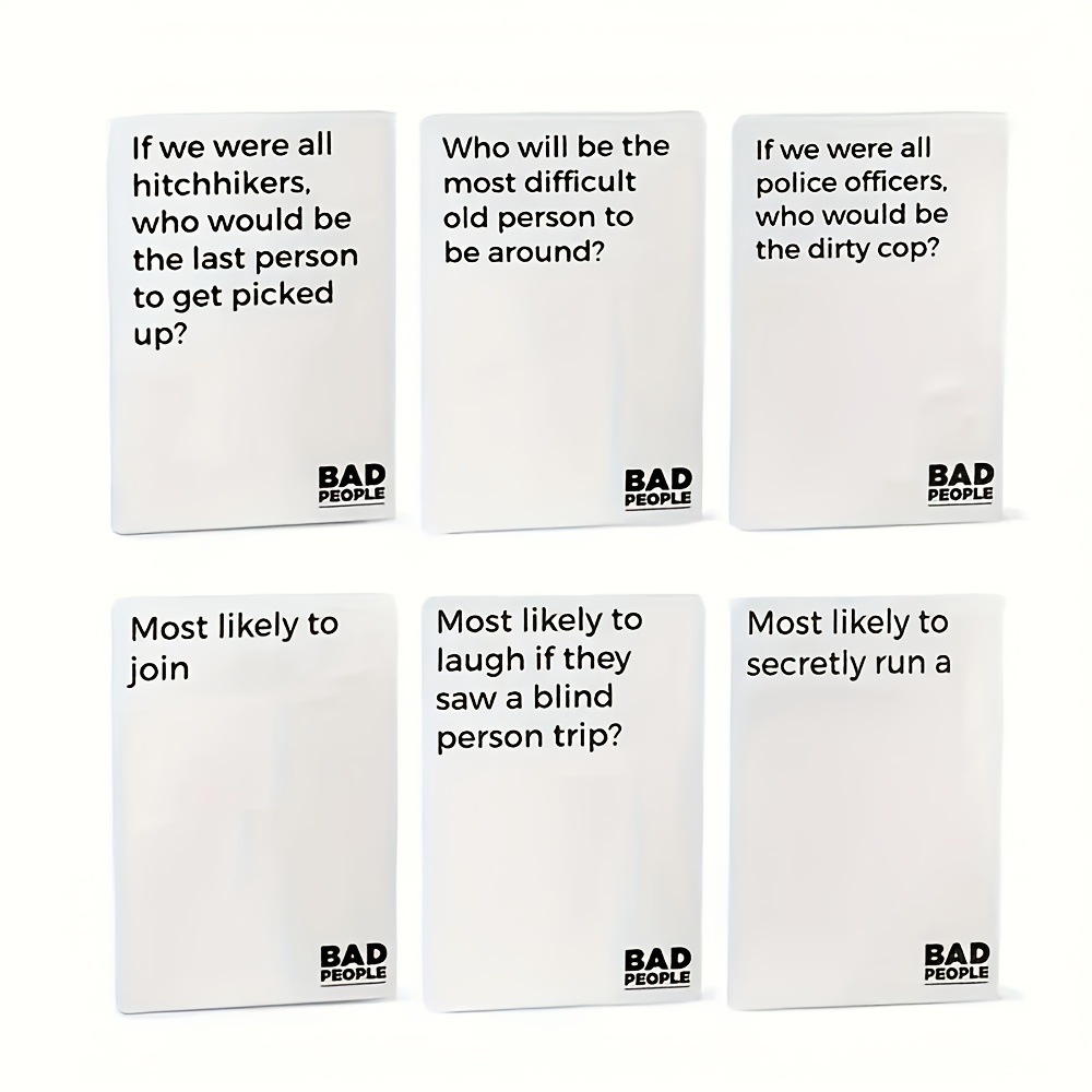 Bad People Party Game - Interactive Card Game with Bold Red & White Text, Black Box & 52-Card Set for Family Fun, Game Nights, Social Gatherings - Durable Cardstock, No Cards Included, Playful Packaging - Image 3