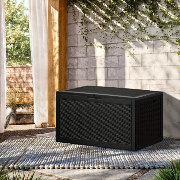EasyUp All-Weather Outdoor Deck Box - Heavy-Duty Resin Construction, High Quality Flip-Top Lid, Minimalist Design for Patio, Deck & Backyard Storage (32GAL, 40GAL, 50GAL, 60GAL, 90GAL, 120GAL) - Coffee & Black, Deck Box for Outdoor Storage, Patio Organization, Contemporary Style, Durable Construction, Patio Decorators, Box, Cabinet, Rack for Outdoor Storage