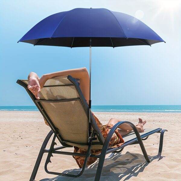 47" Portable Chair Umbrella with Clamp - 360-Degree Swivel, Adjustable Height, Alloy Steel Frame, Easy Wipe Clean, Ideal for Beach Chairs, Strollers, Wheelchairs & Golf Carts - Classic Blue