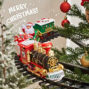 Red, Green & Golden Festive Electric Christmas Train with Lights, Sounds & Snowflake Design - Durable ABS, Perfect for Tree Decoration & Gifts