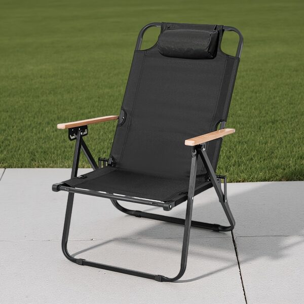 Outdoor Black Garden Armchair with Padded Backrest & Armrests - Durable Weather-Resistant Foldable Design, No Assembly Needed, Plastic-Filled Cushion for Patio, Lawn, Yard - Elegant Patio Furniture - Image 3