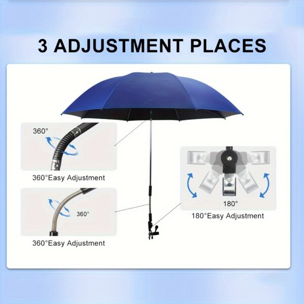 47" Portable Chair Umbrella with Clamp - 360-Degree Swivel, Adjustable Height, Alloy Steel Frame, Easy Wipe Clean, Ideal for Beach Chairs, Strollers, Wheelchairs & Golf Carts - Classic Blue - Image 11