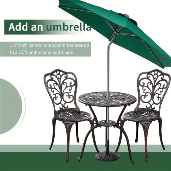 Outdoor Patio Bar Table and Chair Set, Cast Aluminum Pub Furniture, Suitable for Garden, Balcony, Terrace, Red Copper Outdoor Patio Coffee Table and Chairs, Premium Metal Frame Patio Furniture, Ideal for Porch, Poolside, Balcony, Garden, Patio, Patio Furniture Sets - Image 7