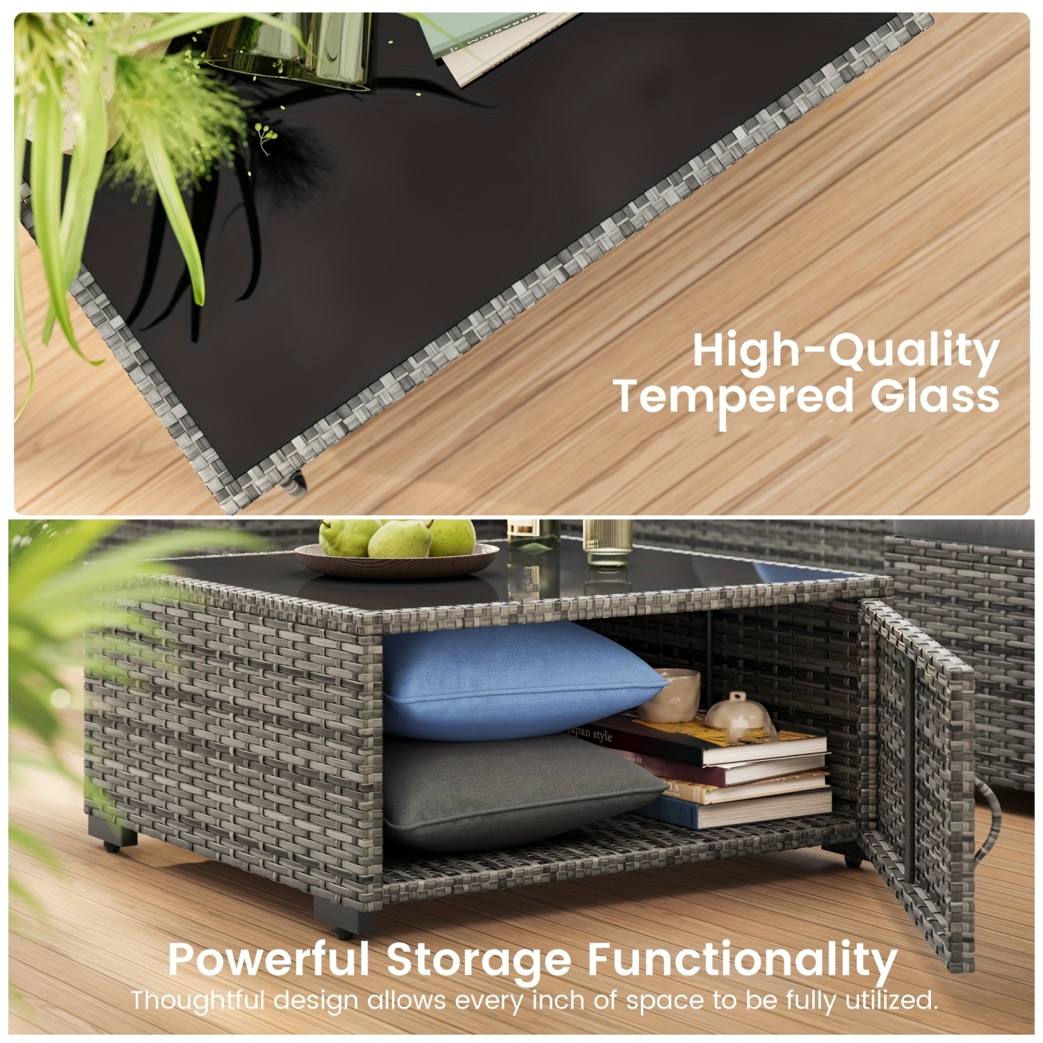 8pcs Modern Outdoor Patio Furniture Set, Rattan Sectional Sofa with Metal Top and Extra Deep Seats, Grey, Patio Seating Set|Modern Outdoor Sofa|Woven Rattan Material - Image 10