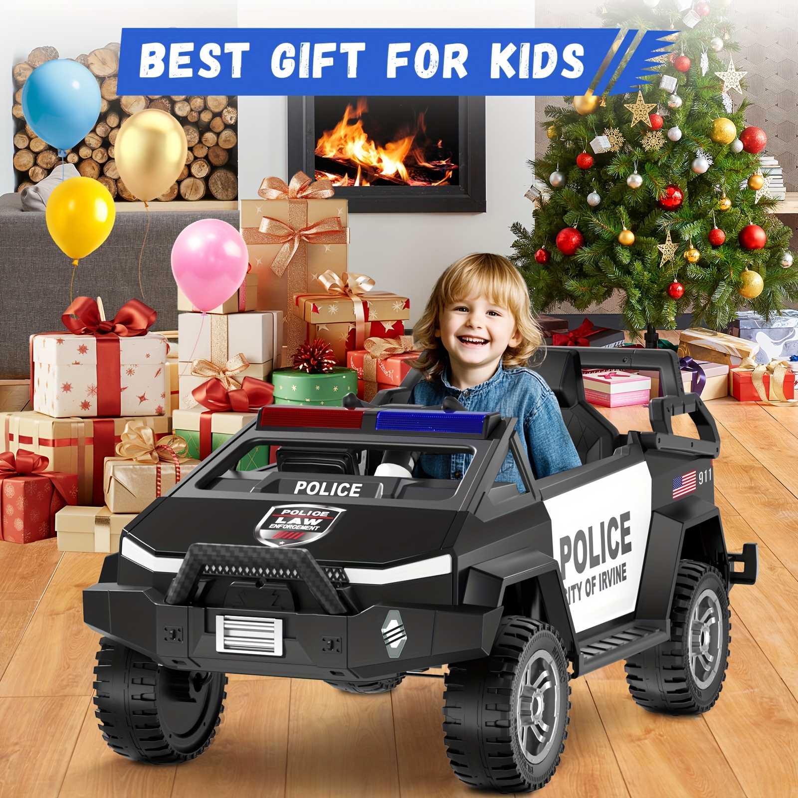 24V Youngsters' Remote-Controlled Police Car with Remote Control, Alarm, Flashing, Music, Spring Suspension, Suitable for 3-8-year-old Girls and Boys' Birthdays or Various Holiday Gifts - Image 10