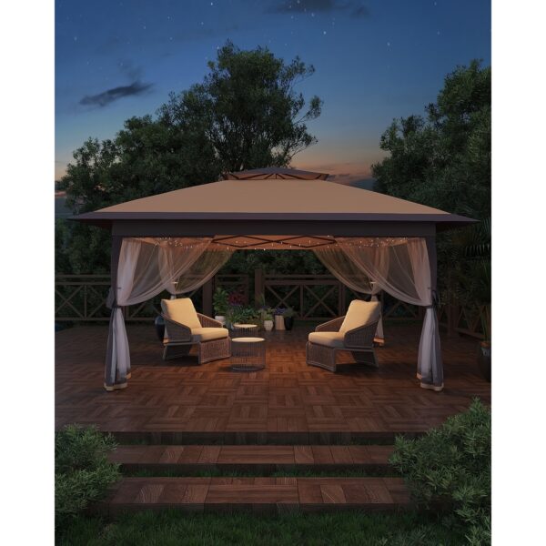 [12x12 Pop Up Gazebo] 12x12 Instant Pop Up Gazebo Canopy Tent | Netting, 4 Stanbags, Outdoor Shelter for Lawn, Garden, Backyard, Deck (Khaki + Dark Khaki) - Image 7