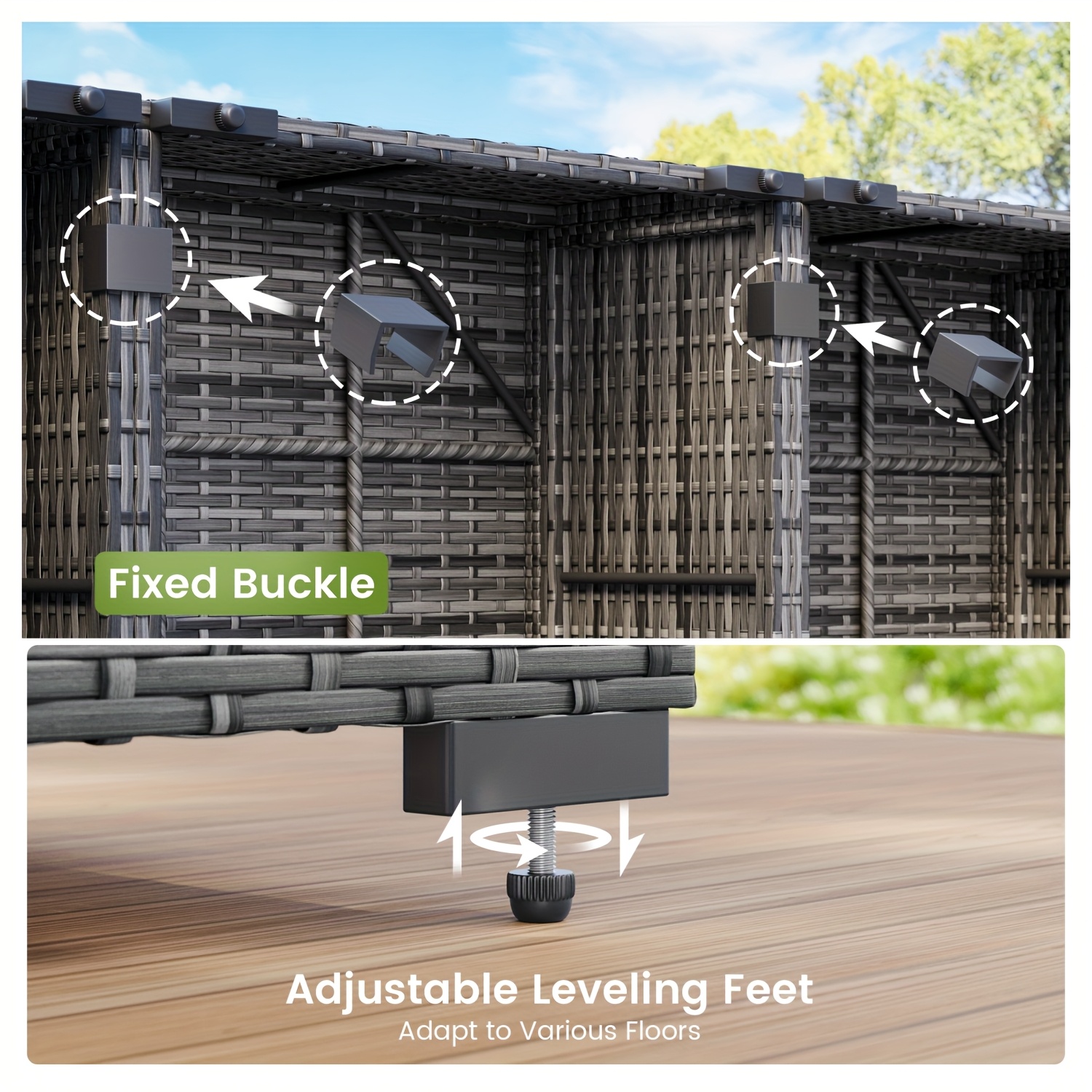 8pcs Modern Outdoor Patio Furniture Set, Rattan Sectional Sofa with Metal Top and Extra Deep Seats, Grey, Patio Seating Set|Modern Outdoor Sofa|Woven Rattan Material - Image 9