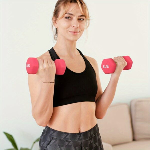 [5LB MoNiBloom Dumbbell] MoNiBloom 5LB Anti-Slip Neoprene Coated Dumbbell Set | Hexagon Hand Weights for Outdoor and Home Gym Equipment Workouts Strength Training - Image 9
