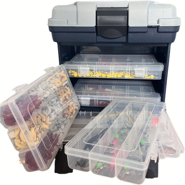 [Portable Fishing Tackle Box] 4-Tier Portable Fishing Tackle Box, Durable Polymer, Non-Waterproof, Multi-Compartment Organizer for Bait and Accessories, Gray (Bait Not Included), Outdoor Gear Storage, Fishing Tackle Box - Image 2