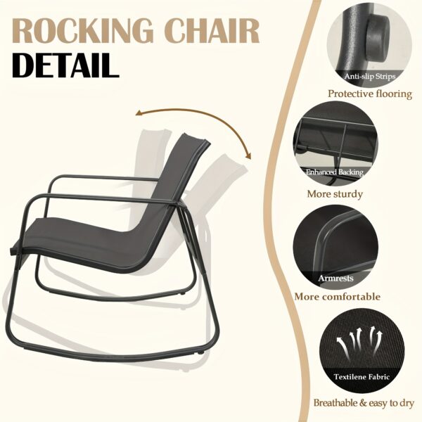 4pcs Outdoor Conversation Set, Outdoor Furniture Featuring Rocking Chairs And A Loveseat, Complete with A Coffee Table. Perfect for Gardens, Balconies, Pool Areas, Or Backyards. Made with Lightweight, Weather-resistant Textilene Fabric, - Image 9