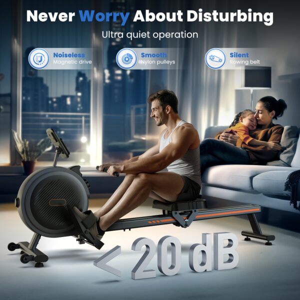 [Magnetic Rowing Machine] SRIFY Heavy-Duty Full-Body Magnetic Rowing Machine - Silent Glide Technology, Comfortable Padding, Foldable Frame - 350LBS Weight Capacity For Home Gym Workouts, Compact Design, Full-Body Training, No Battery - Image 8