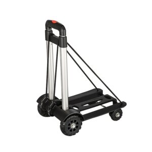 Folding Hand Truck Dolly, Portable 4-Wheel Metal and Plastic Luggage Cart, with Adjustable Handle, for Shopping, Travel, Home Use - Manual Operation