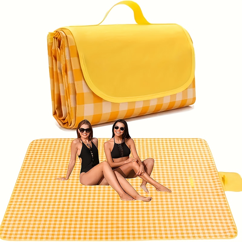 Extra Large Outdoor Picnic Blanket - Sand & Checkered Camping Mat, Lightweight Portable Beach Blanket for BBQ, Park, Lawn, Travel - Durable Polyester for Men & Women, Leisure Outing Gear | Classic Picnic Design | Blanket, Picnic Mat