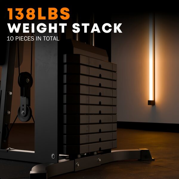 138LBS Weight Stack Home Gym Station, All In One Workout Machine For Full Body Strength Training, Multifunctional Home Gym System, Without Battery - Image 4