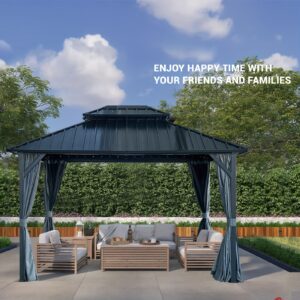 12x12 Hardtop Gazebo with Heavy-Duty Galvanized Steel Double Roof - All-Weather Outdoor Pavilion, UV & Wind Resistant Canopy, Easy Assembly, for Patio, Backyard, Deck, Lawn - Ideal for Family Gatherings & Entertaining